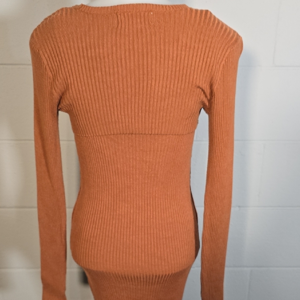 Rust Orange Ribbed Knit Dress - Picture 7 of 9